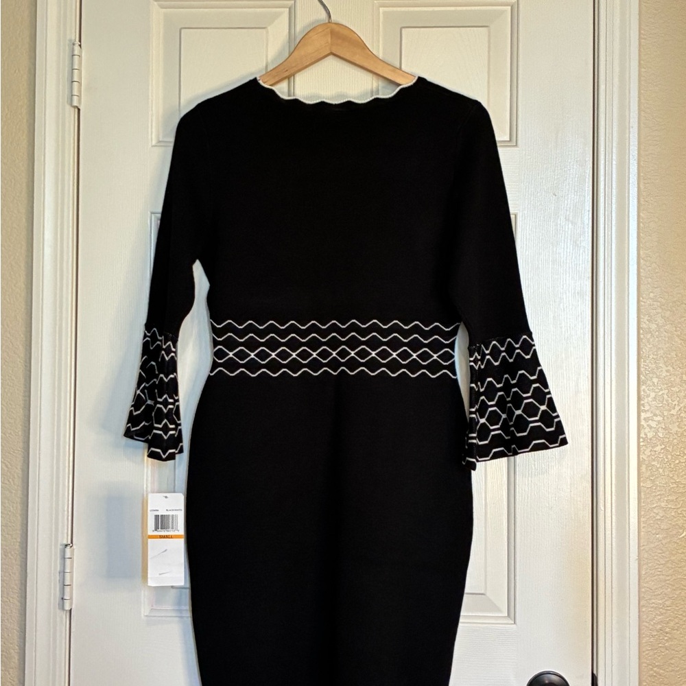 Nina Leonard Black Midi Sweater Dress with White Detailing - Picture 3 of 4